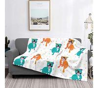 PanaRL Blanket Happy Staffy White Warm Flannel Fleece Plush Soft Sofa Throw Blanket As Bed Cover/Bed Sheets 125 X 150 cm