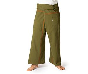 PANASIAM Fisherman Pants Stripe-Design, Olive Green, XL