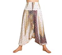PANASIAM Harem Trousers Peacock - Women's 2-in-1 Harem Pants & Jumpsuit | Yoga trousers with drop crotch, GOA boho style, oriental Aladdin pants, lightweight summer trousers, 100% viscose