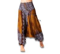PANASIAM Harem Trousers Peacock - Women's 2-in-1 Harem Pants & Jumpsuit | Yoga trousers with drop crotch, GOA boho style, oriental Aladdin pants, lightweight summer trousers, 100% viscose