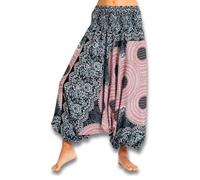PANASIAM Harem Trousers Peacock - Women's 2-in-1 Harem Pants & Jumpsuit | Yoga trousers with drop crotch, GOA boho style, oriental Aladdin pants, lightweight summer trousers, 100% viscose