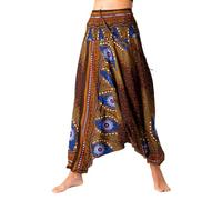 PANASIAM Harem Trousers Peacock - Women's 2-in-1 Harem Pants & Jumpsuit | Yoga trousers with drop crotch, GOA boho style, oriental Aladdin pants, lightweight summer trousers, 100% viscose
