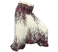 PANASIAM Harem Trousers Women - 2in1 Trousers & Jumpsuit - Ethnic Style | Lightweight viscose Aladdin trousers, wide waistband, floral print, fits S-XL & up to 190 cm, comfortable yoga trousers