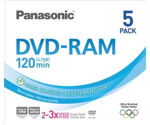 Panasonic 3x speed, 4.7GB, 5 pack DVD-RAM Disc