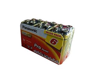 Panasonic 6LR61PPG/6BB Pro Power Alkaline Battery, 9 V - 6LR61, Pack of 6, Gold