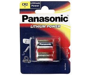 Panasonic CR2 cylindrical lithium battery for high power-consuming lightweight appliances such as smoke alarms, intruder alarm systems, head lamps, cameras, 3V, pack of 2.