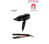 Panasonic Eh-Ne83, Eh-Hs99 Power Air Hair Dryer & Nanoe Ceramic Hair Straightener Bundle Set In Black Black