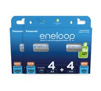 eneloop, AA/Mignon + AAA/Micro, Rechargeable Battery, Pack of 8, Capacity of 2500 + 800 mAh, Ready-to-Use Ni-MH Batteries, 2000 Recharge Cycles, Plastic Free Packaging, Standard, White