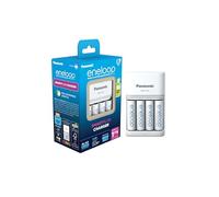 Panasonic eneloop SmartPlus charger for 1-4 AA/AAA NI-MH batteries, 4 LED indicators, 10 safety functions, includes 4 eneloop AA batteries, improved capacity of min. 2000 mAh, blue, K-KJ55MCD40E.