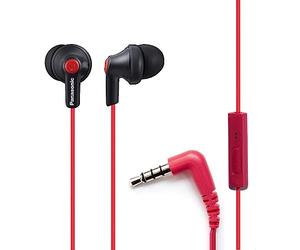Panasonic ErgoFit RP-TCM125-KB Earbud Headphones with Microphone and Call Control Compatible with iPhone, Android and BlackBerry - In-Ear (Matte Black/Red), S/M/L Included