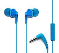 Panasonic ErgoFit Wired Earbuds, In-Ear Headphones with Microphone and Call Controller, Ergonomic Custom-Fit Earpieces (S/M/L), 3.5mm Jack for Phones and Laptops - RP-TCM125-A (Blue)
