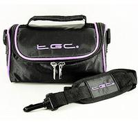 Panasonic HDC-HS60, HDC-SD10, HDC-SD60, HDC-SD90, HDC-TM10, HDC-TM60 Camera Case Bag by TGC ® with shoulder strap and Carry Handle (Jet Black With Electric Purple Trims)
