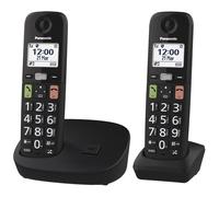 Panasonic KX-TGU112EXB Digital Cordless Phone without Answering Machine, Base Station & 2 Handsets, LCD Display, Large Buttons, Favorites Button, Hearing Aid Compatible, Black