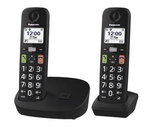 Panasonic KX-TGU112EXB Digital Cordless Phone without Answering Machine, Base Station & 2 Handsets, LCD Display, Large Buttons, Favorites Button, Hearing Aid Compatible, Black