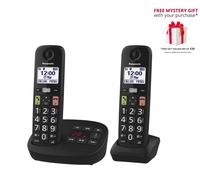 Panasonic KX-TGU132EB Digital Cordless Phone with Answering Machine, Base Unit & 2 Handsets, LCD Display, Big Buttons, Fav Call, Hearing Aid Compatible, Black
