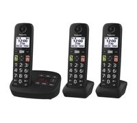 Panasonic KX-TGU133EB Digital Cordless Phone with Answering Machine, Base Unit & 3 Handsets, LCD Display, Big Buttons, Fav Call, Hearing Aid Compatible, Black