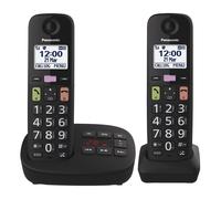 Panasonic KX-TGU132EB Digital Cordless Phone with Answering Machine, Base Unit & 2 Handsets, LCD Display, Big Buttons, Fav Call, Hearing Aid Compatible, Black