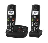 Panasonic KX-TGU132EB Digital Cordless Phone with Answering Machine, Base Unit & 2 Handsets, LCD Display, Big Buttons, Fav Call, Hearing Aid Compatible, Black