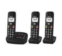 Panasonic KX-TGU133EB Digital Cordless Phone with Answering Machine, Base Unit & 3 Handsets, LCD Display, Big Buttons, Fav Call, Hearing Aid Compatible, Black