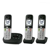 Panasonic KX-TGU433EB Digital Cordless Landline Phone with Answering Machine, Base Unit & 3 Handsets, 2.1” (5.3 cm) LCD Display, Fav Call, Torchlight, Hearing Aid Compatible, Black & Silver