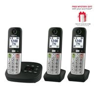 Panasonic KX-TGU433EB Digital Cordless Landline Phone with Answering Machine, Base Unit & 3 Handsets, 2.1” (5.3 cm) LCD Display, Fav Call, Torchlight, Hearing Aid Compatible, Black & Silver