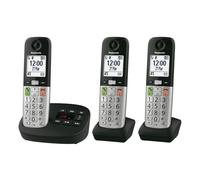 Panasonic KX-TGU433EB Digital Cordless Landline Phone with Answering Machine, Base Unit & 3 Handsets, 2.1” (5.3 cm) LCD Display, Fav Call, Torchlight, Hearing Aid Compatible, Black & Silver