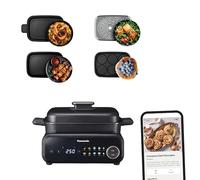 Panasonic NF-GM400 6-in-1 Electric Multi Cooker, Steamer, BBQ, Table Grill, 1400W, 40-250°C, 9 Auto Modes, 6 Non Stick Plate Accessories, Smoke Extractor, Dishwasher Safe, 2.5m Cord, Black