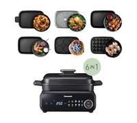 Panasonic NF-GM600KXC 6-in-1 Electric Multi Cooker, 1400W, 40-250°C, 9 Auto Modes, 6 Plate Accessories, Smoke Extractor, Dishwasher Safe, 2.5m Cord, Black