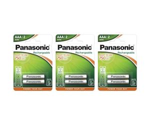 PANASONIC Pack of 3 Blister Packs of 2 AAA NiMH HR03 Rechargeable Batteries 750 mAh Ready to Use - 1.2 V
