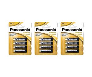PANASONIC Pack of 3 Blister Packs of 4 Alkaline Batteries Power Bronze LR6 AA 1.5 V