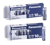 Panasonic Powerline Industrial Batteries - 10 x AA (Double A) + 10 x AAA (Triple A) | 20 Pack Alkaline | Ideal for Tools, Remotes, Sensors & Electronics