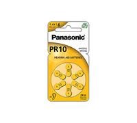 Panasonic PR10 Zinc Air batteries for hearing aids, type 10, 1.4V, hearing aid batteries, 6 in a pack, yellow