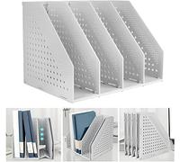 Panavage | 4-Tier Foldable Desktop File Organiser & Document Storage Box - Large Capacity 4-Grid Book Holder, Stationery & A4 Paper Shelf, Sturdy PP Plastic Desk Tidy for Home Office & School (White)