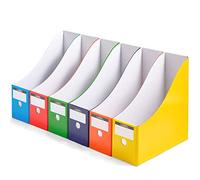 Panavage | Magazine File Holder Set of 6 - Colourful Cardboard File Organiser, A4 Box Files for Desk & Shelf Document Storage - Home, Office & School Paperwork Tidy (Multicoloured)