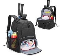 Panavage | Premium Tennis Backpack for 2 Rackets | Ventilated Shoe Compartment | Ideal for Tennis/Pickleball/Badminton/Squash | 30x22x48cm (Black)