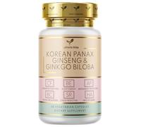 Panax Ginseng Capsules - 6000mg Korean Red Ginseng and Ginkgo Biloba - Ashwagandha 1000mg, Ginger - for Men & Women - Premium Ginseng Root Standardised 20% Ginsenosides - 30 Tablets - UK Made