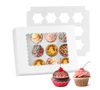 PanBeiQi 10 Pcs 12-Hole Cupcake Boxes with Clear Window & Inserts, for Cupcakes, Afternoon Tea, Cheesecake, Brownie, Muffin, Dessert Packaging - Home, Cake Shop, Baking, Wedding, Party
