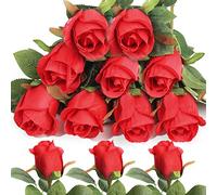 PanBeiQi 6 Pcs Artificial Roses, Single Stem Silk Faux Flowers, Realistic Red Bouquets for Wedding Floral Arrangements Home Party Centerpiece Decoration (12)
