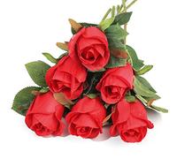 PanBeiQi 6 Pcs Artificial Roses, Single Stem Silk Faux Flowers, Realistic Red Bouquets for Wedding Floral Arrangements Home Party Centerpiece Decoration (6, Red Rose - 6)