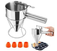 Pancake Batter Dispenser, 4-Caliber Stainless Steel Funnel Cake Dispenser with Stand Baking Tool for Cake Pancakes Cupcakes Muffins Crepes Waffles (20oz,600ml)