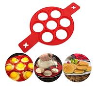 Pancake Molds Silicone Baking Mould Egg Maker Pancake Flipper Egg Ring Nonstick Silicone Round Egg Rings (Red 7 Holes)