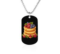 Pancake Raspberry Blueberry Honey Couples Memorial Necklaces for Women Men Square Titanium Steel Chains Pendant Jewelry Gift