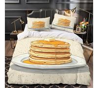 Pancake Stack Duvet Cover 3D Print Super Soft 3-Piece Bed Set Hidden Zipper Illustrated Breakfast Quilt Cover Breathable Washable for Teens Women Adults Kids Girls Boys Youth Single（140x200cm）