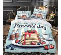 Pancake Stack Quilt Cover 3D Design Printed Hypoallergenic 3 Pcs Bedding Set Zipper Cartoon Breakfast Duvet Cover Super Soft Anti-allergic for Kids Girls Boys Adults Women Teens Single（135x200cm）