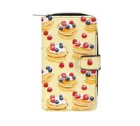 Pancake with Berries Funny Long Slim Bifold Wallet Card Holder Purse with Buckle for Men Women