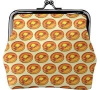 Pancake Women's Leather Coin Purse, Small Change Pouch with Kiss-Lock Clasp Closure Buckle Wallet for Girl Gift