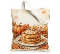 Pancakes Canvas Tote Bag, Cozy Rustic Pumpkins Maple Syrup Fall Orange Market Tote Bag 13x15 Inch, Orange, 13x15 Inch