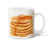 Pancakes Ceramic Coffee Mug, Breakfast Casual Honey Drizzle Fall Golden Novelty Hot Chocolate Mug with Handle Gift for Friends Family Coworkers Teachers Couples Employees 11 Oz