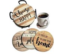 PANCHH Rustic Farmhouse Stone & Cork Coasters for Drinks, Absorbent - Set of 6 Coasters with Holder - Best Housewarming Gifts for New Home Ideas - Cute Kitchen and Coffee Table Décor & Accessories