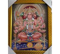 Panchmukhi Hanuman ji Bajrangbali Pavanpautra with Five Faces Photo with frame 12 x 9 Inch Wall Hanging For Pooja Home Temple Panchmukhi Hanuman Religious Wall Art, Traditional Style, Golden Frame